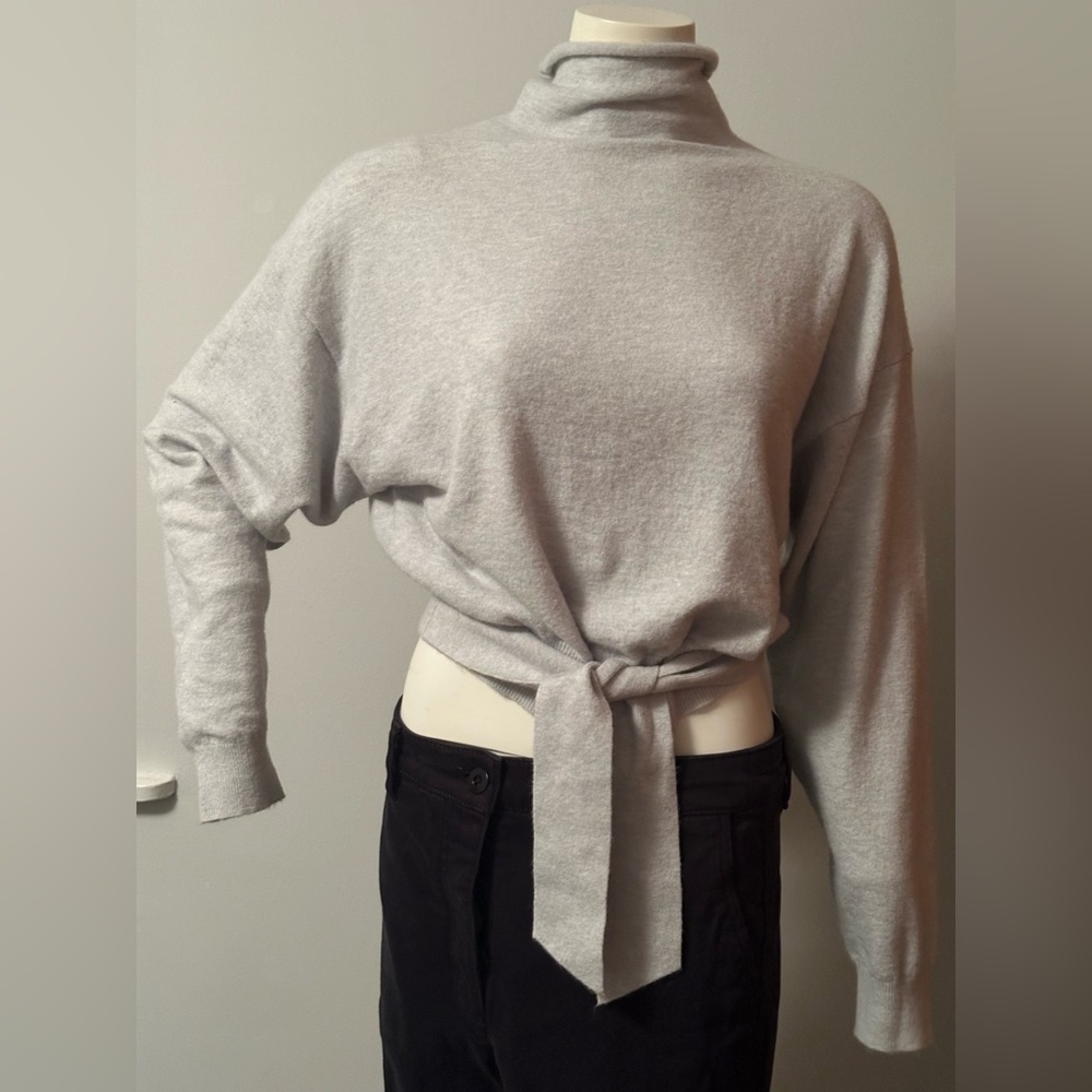 Aritzia New Lorin Ice Gray Tie-Front Sweater